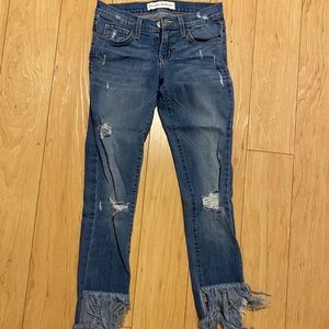 Fringe cropped flying monkey jeans